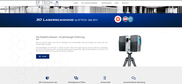 WEBgarten - Webdesign - Braunau | Referenz Webseite EF TECH 3D-Scanning mit technischer Darstellung eines Laserscanners.