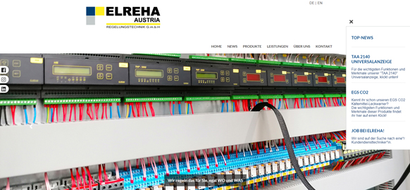 WEBgarten - Webdesign - Braunau | Referenz Webseite ELREHA Austria Regelungstechnik mit Detailaufnahme einer elektrischen Steuerungseinheit.
