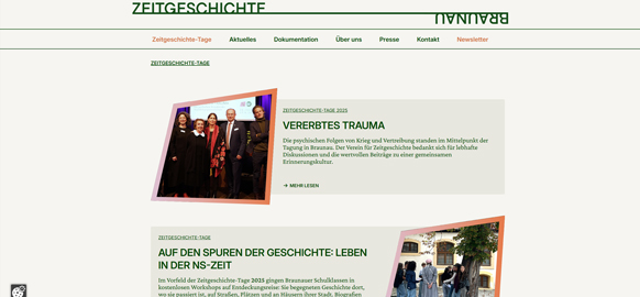 WEBgarten - Webdesign - Braunau | Referenz Webseite des Vereins für Zeitgeschichte Braunau mit aktuellen Beiträgen zu den Zeitgeschichte-Tagen und historischer Dokumentation.